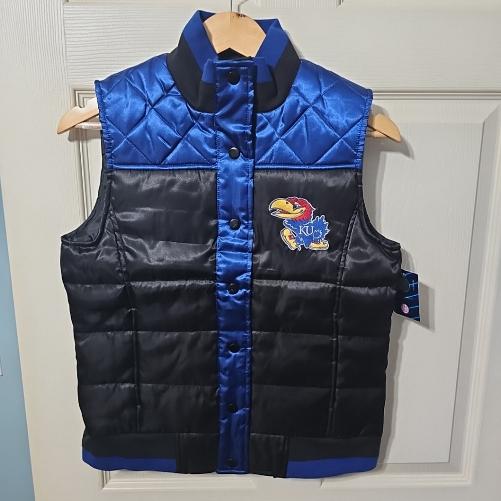 University Of Kansas‎ Jayhawks Puffer Vest Women's Small Black Blue NEW w/ Tags.